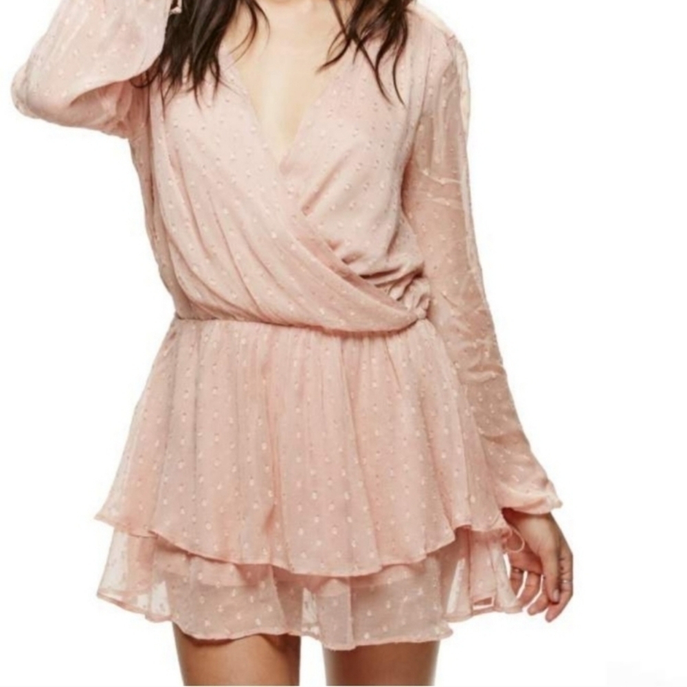 Free People Dahlia Swiss Dot Drop Waist Mini Dress Dusty Pink NWT Size Small